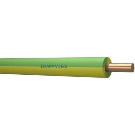 Draka H07V-U Eca, voedingskabel, 1x2.5mm2, massief, isolatie PVC, diameter3.3mm, kleur codering, ader groen/geel, doos 100 meter