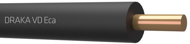 Draka VD Eca 6mm2 installatiedraad, klasse 1 = massief, isolatie PVC, aderkleur zwart, buitendiameter 4.3mm, doos 100meter