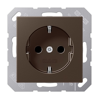 Jung A500 1-voudige wandcontactdoos met randaarde, inbouw, duroplast, steekklem, mokka