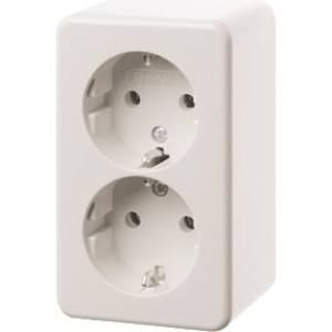 Dubbele SCHUKO-wandcontactdoos Opbouw polarwit, glanzend