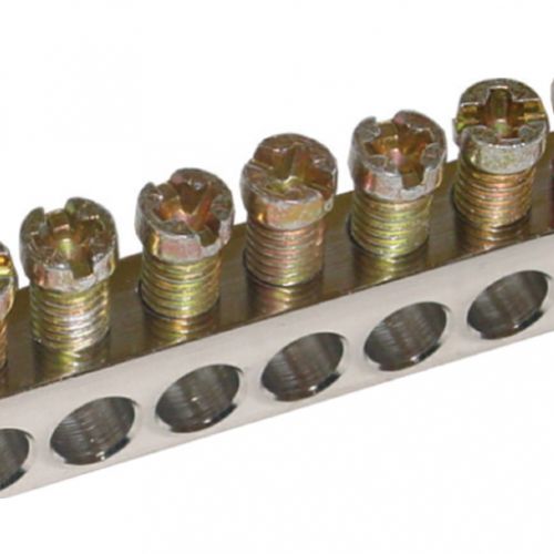 Dijkman aardingsrail voor verdeler, messing, 166 aansluitingen, nom. (meet)stroom 40A, vernikkeld contactrail, bxd 1000x8mm