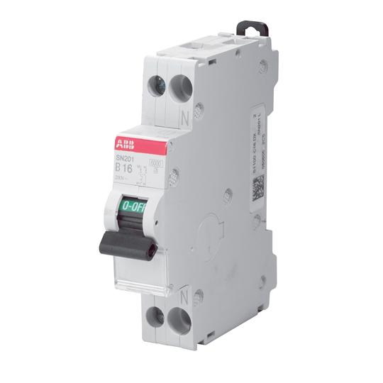 ABB SN201, installatieautomaat, 1P+N, C-karakteristiek, 6A - IEC/EN 60898 6 kA/ IEC60947-2 10 kA - 1 module, breedte 17,5mm