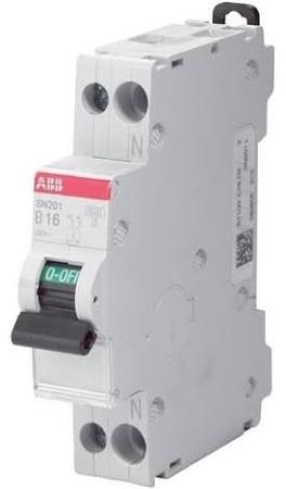 ABB SN201, installatieautomaat, 1P+N, C-karakteristiek, 16A - IEC/EN 60898 6 kA/ IEC60947-2 10 kA - 1 module, breedte 17,5mm