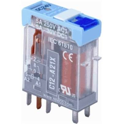 Releco, C12-A21BX/24VADC Interfacerelais, 2x wissel, diodebrug, LED, 5A