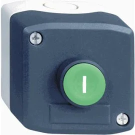 Schneider-Electric drukknopkast compleet, pulsdrukknop vlak Groen, markering: inchIinch, contact: 1M, kast: donker grijs / licht grijs