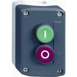 Schneider-Electric drukknopkast compleet, pulsdrukknop vlak Groen inchIinch, Rood inchOinch, contact: 1M+1V, kast: donker grijs / licht grijs