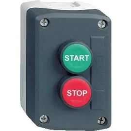 Schneider-Electric drukknopkast compleet, pulsdrukknop vlak Groen inchSTARTinch, Rood inchSTOPinch, 1M+1V, kast: donker grijs / licht grijs