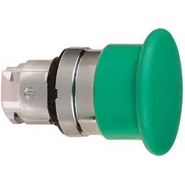 Schneider-Electric ZB4 frontelement, paddestoelpulsdrukknop, kleur: Groen, knop rond 40mm, inbouw: 22,5 mm, metalen frontring chroom