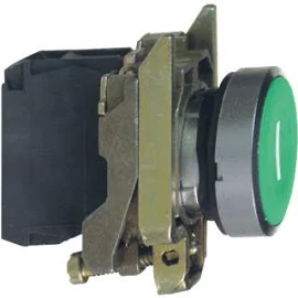 Schneider-Electric XB4, complete pulsdrukknop, vlakke lens, kleur Groen, opdruk inchIinch(wit) contact 1M, frontring chroom, schroefaansl.