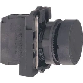 Schneider-Electric XB5, complete pulsdrukknop, vlakke lens, kleur Zwart, contact 1M, front rond, frontring zwart, schroefaansluiting
