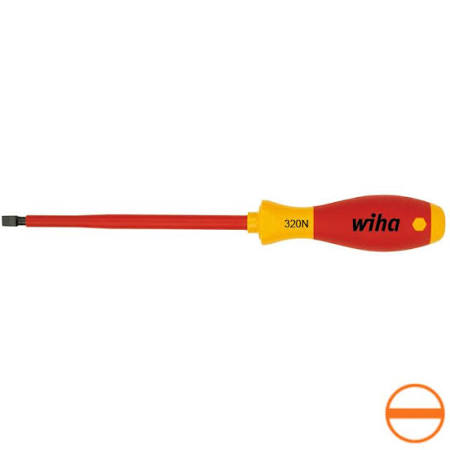 Wiha SoftFinish VDE platte schroevendraaier, 320N SF 1,2x6,5mm, klinglengte 150mm, lengte 268mm, geïsoleerd 1000V, 2-component greep