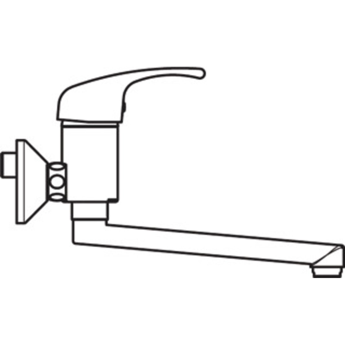 Delabie wandmengkraan met onderuitloop, L150, 200mm, chroom, wand, 2-gats kraangaten, eengreeps, draaibaar boven, S/L hygiene