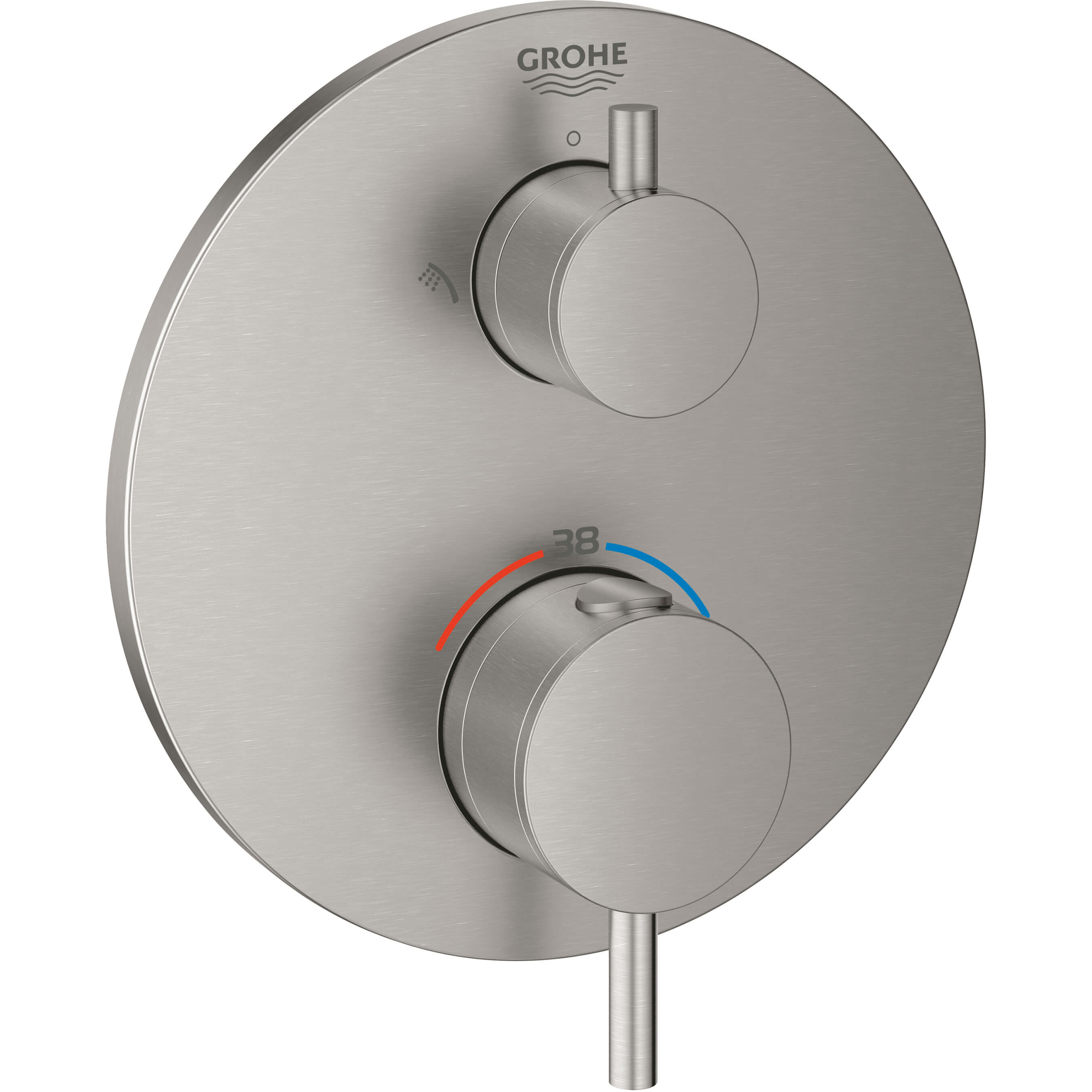 Grohe Atrio, opbouwdeel, (hoofddouche/handdouche), thermostatisch, wand, tweegreeps, met 2x omstelinrichting, supersteel