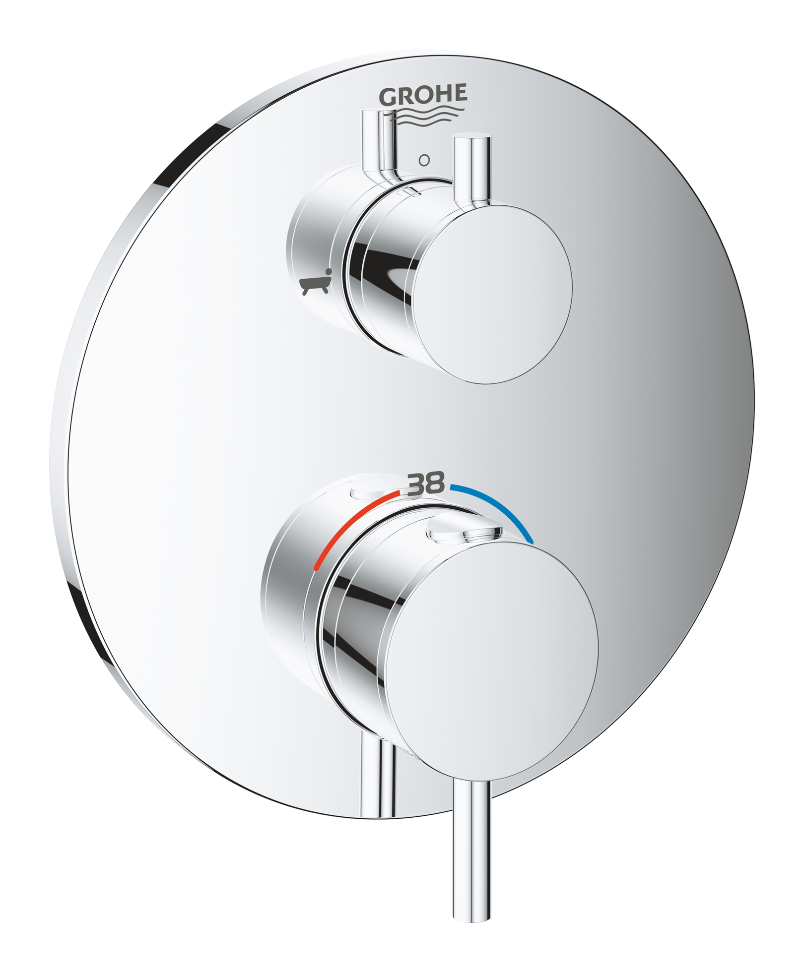 Grohe Atrio, Inbouwmengkraan opbouwdeel, (douche + baduitloop), thermostatisch, wand, tweegreeps, met 2x omstelinrichting, chroom