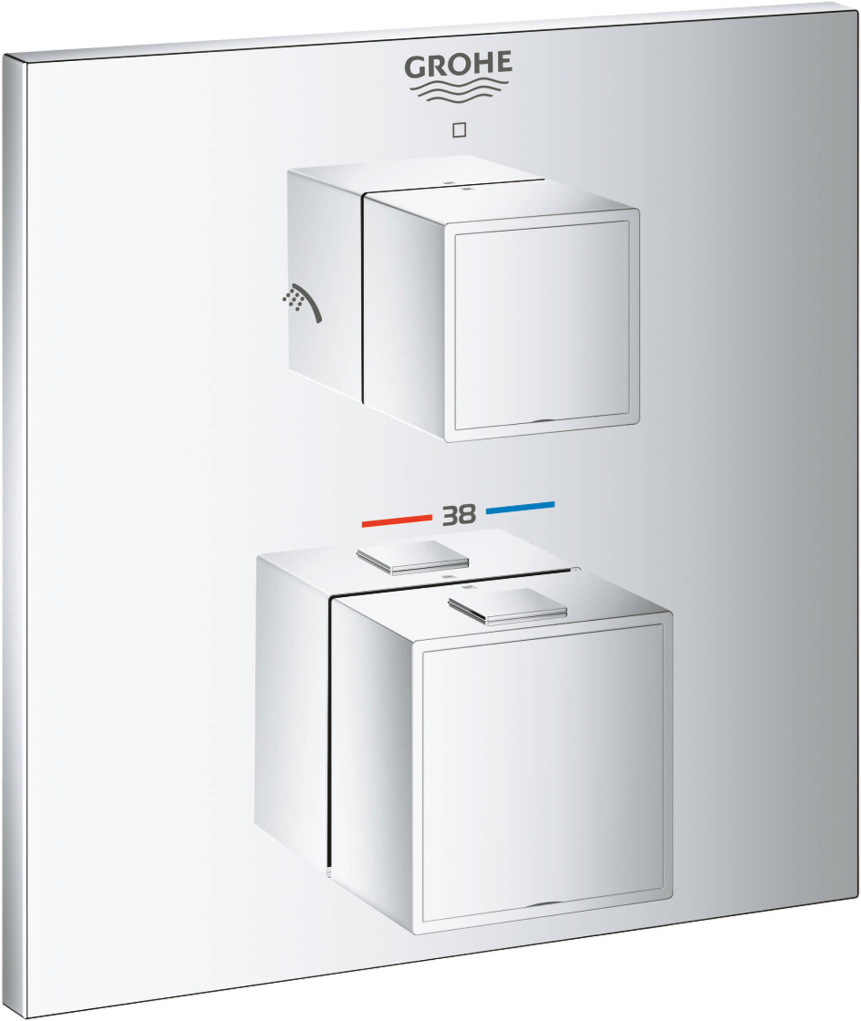Grohe Grohtherm Cube, opbouwdeel, (hoofddouche/handdouche), thermostatisch, wand, tweegreeps, met 2x omstelinrichting, chroom