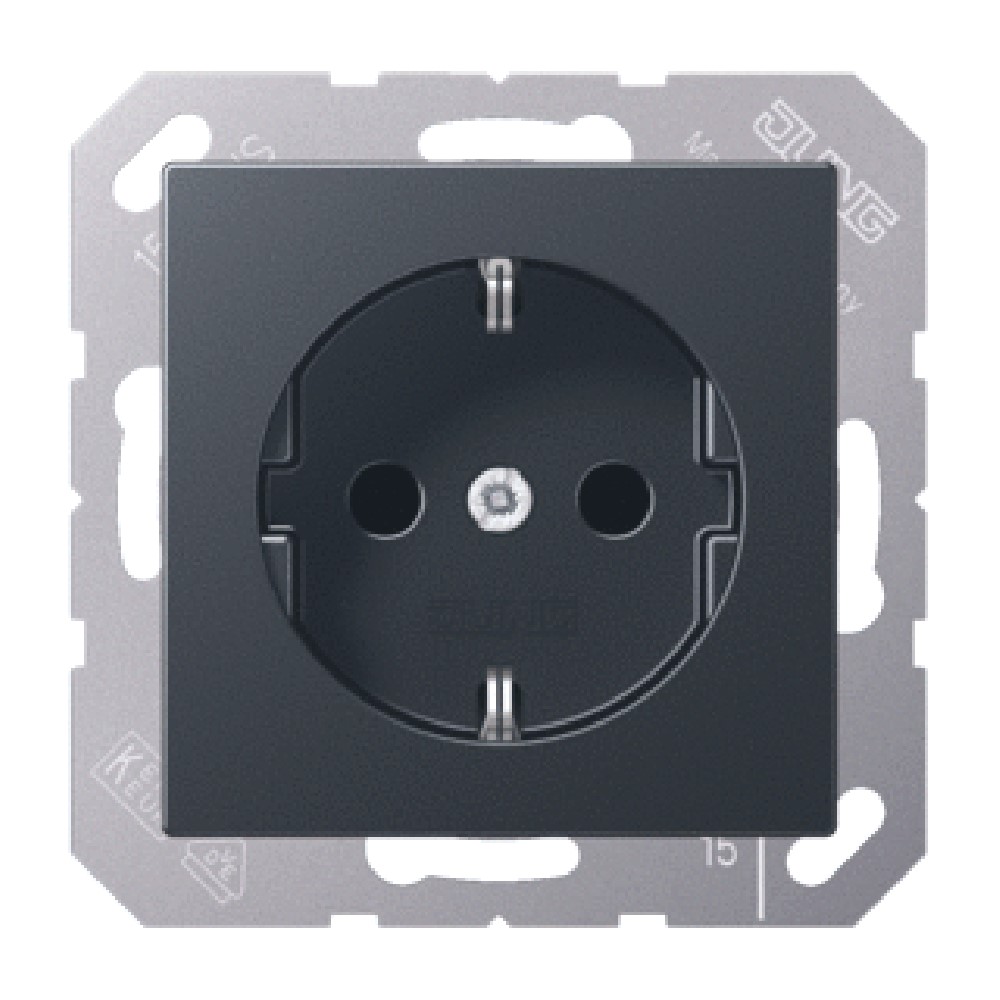 Jung A500 1-voudige wandcontactdoos met randaarde, slagvast, inbouw, thermoplast, steekklem, antraciet