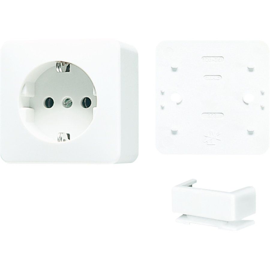 Jung AP600 1-voudige wandcontactdoos, met randaarde, opbouw, 16A, duroplast, steekklem, alpine wit RAL9016