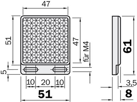 Sick reflector, 47 x 47 mm, 2 bevestigingsgaten