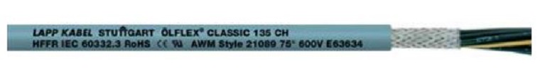 Lapp Olflex Classic 135ch flexibele voedingskabel, klasse 5, Dca, 2x1mm, Koper, cijfers adercodering, grijs, 500V