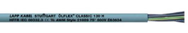 Lapp Olflex Classic 130 H flexibele voedingskabel, klasse 5, 2x0.5mm, cijfers adercodering, grijs, 500V, 100 meter