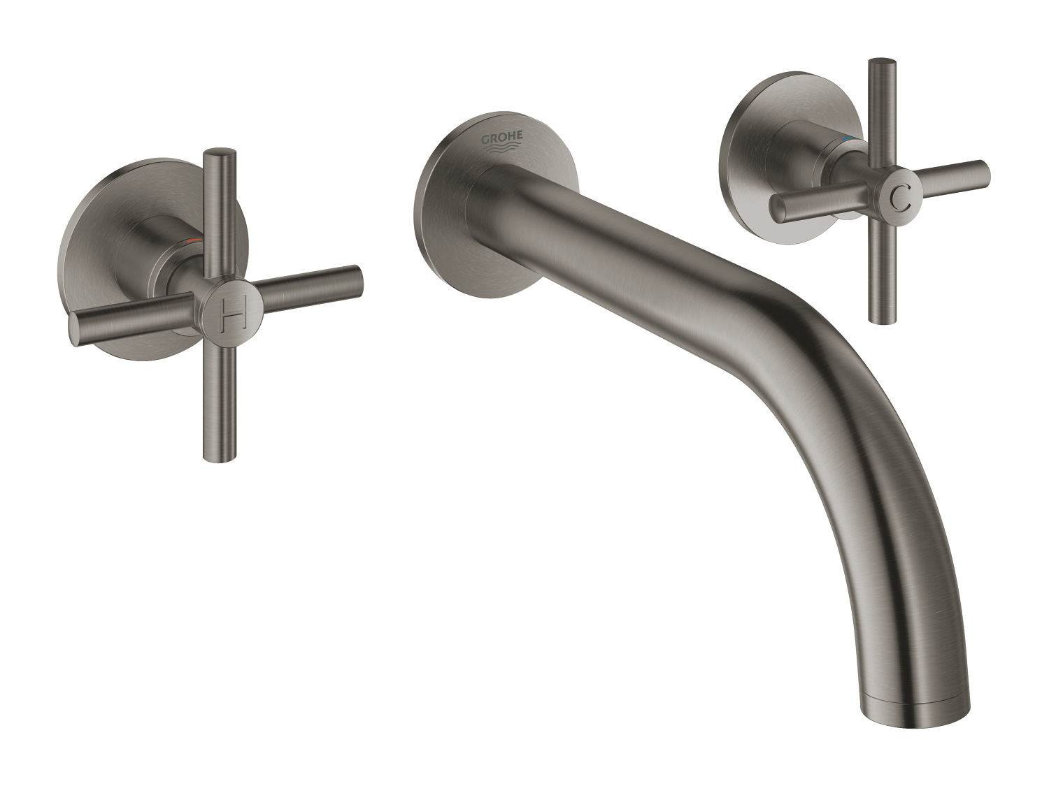 Grohe Atrio New, Inbouwmengkraan afbouwdeel, S-size, wand, tweegreeps kruis, 3-gats, G1/2inch, 180mm uitloop, vast, hard graphite geb