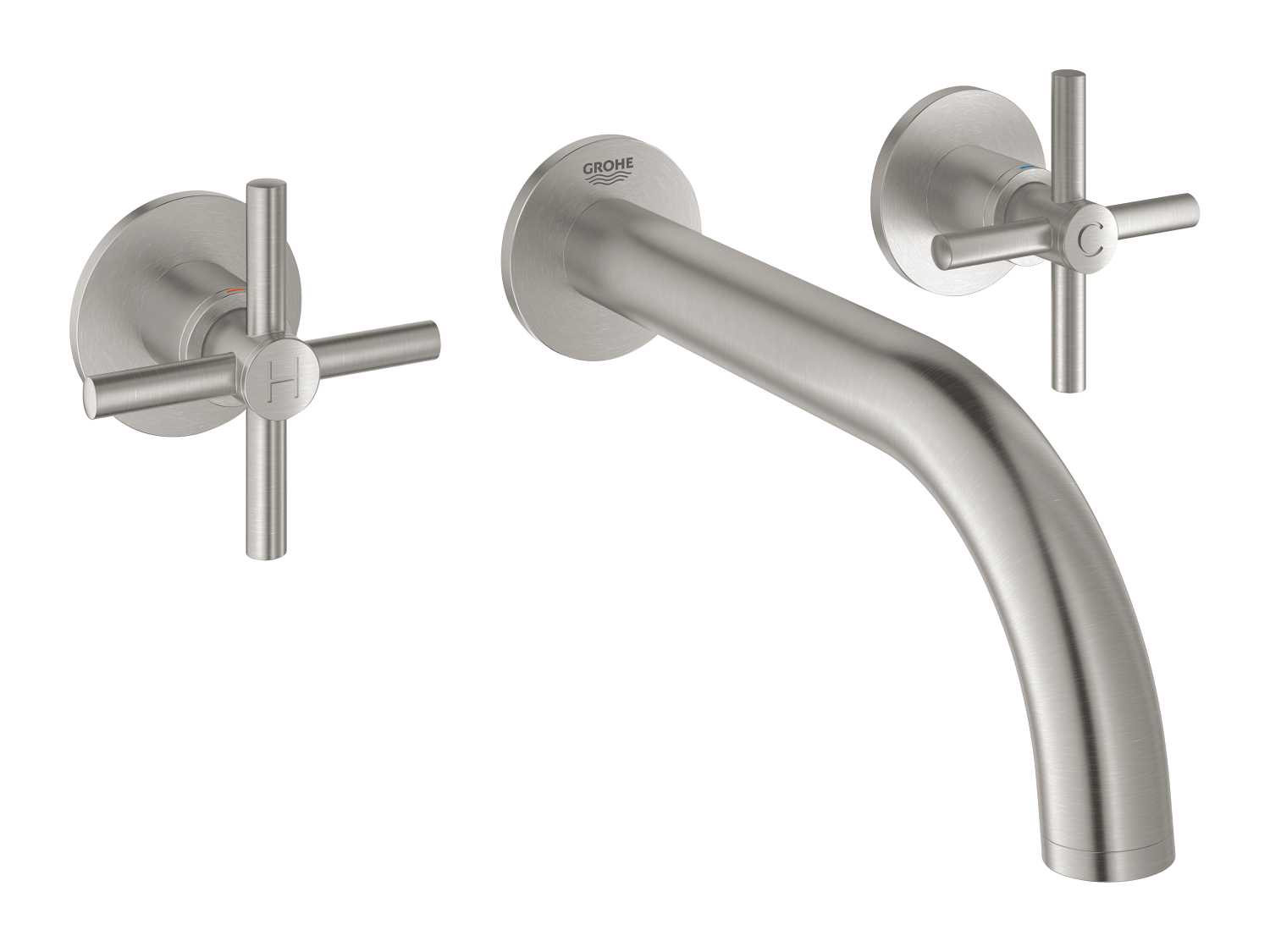 Grohe Atrio New, Inbouwmengkraan afbouwdeel, S-size, wand, tweegreeps kruis, 3-gats, G1/2inch, 180mm uitloop, vast, supersteel