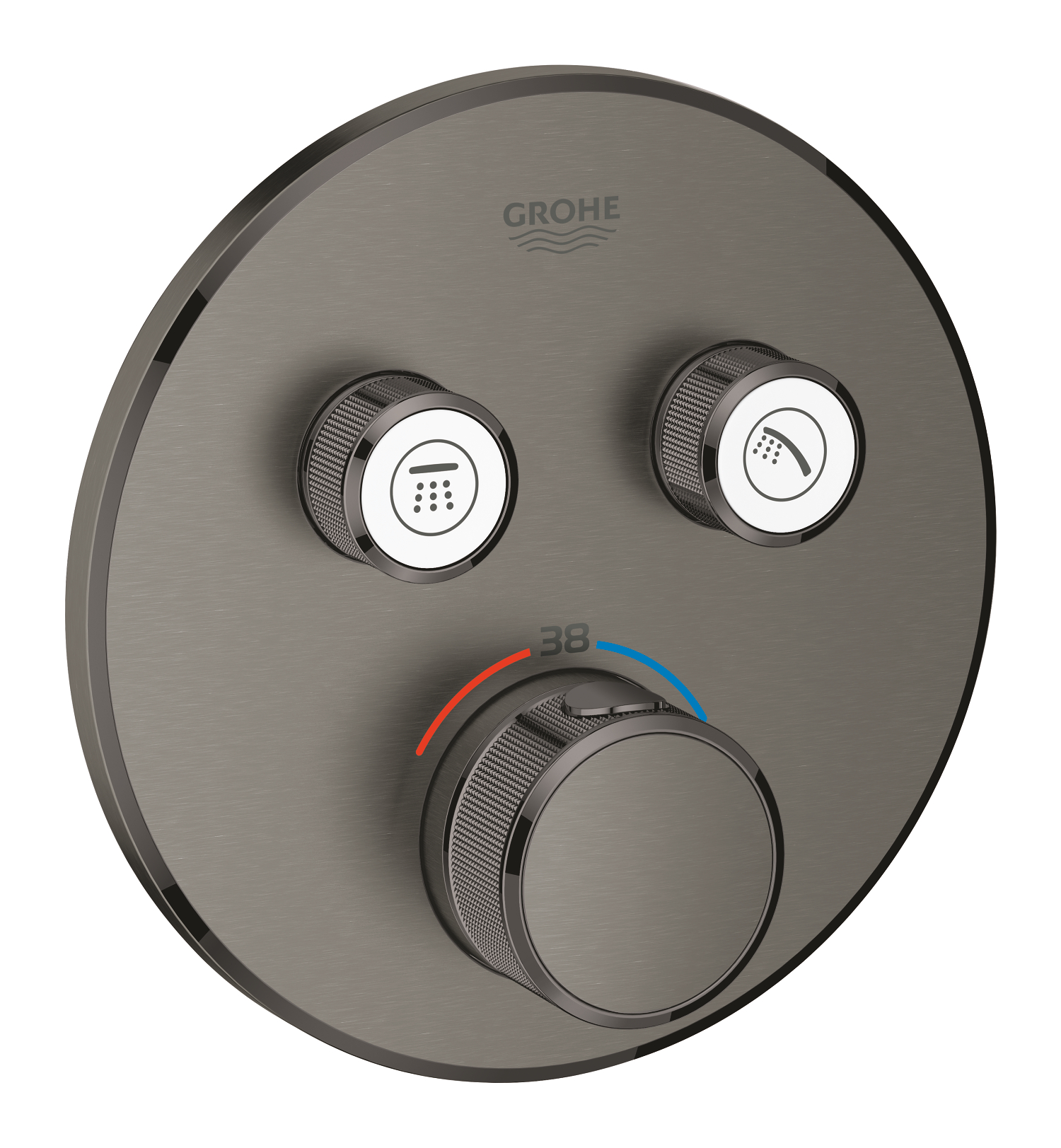 Grohe Grohtherm Smartcontrol, opbouwdeel, thermostatisch, rond, wand, eengreeps, met 2x omstelinrichting, hard graphite geb