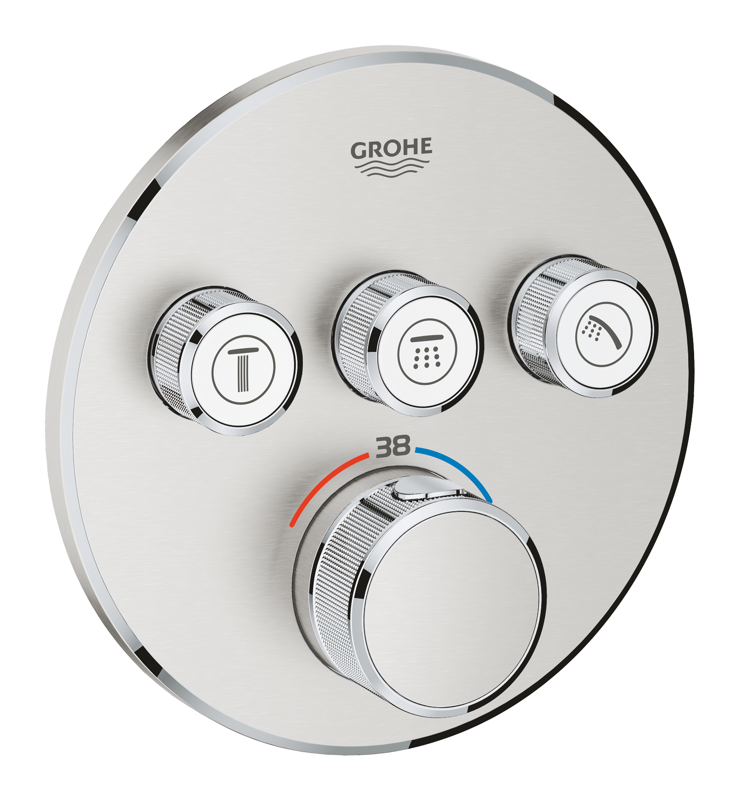 Grohe Grohtherm Smartcontrol, Inbouwmengkraan opbouwdeel, thermostatisch, rond, wand, eengreeps, met 3x omstelinrichting, supersteel