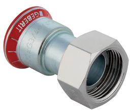 Geberit Mapress, Vlakke koppeling, recht, 2-delig, C-staal, vernikkeld, met CIIR afdichtring, 15mm x G1/2mm (persmof x wartelmoer)
