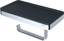 Geesa, Frame, Toiletrolhouder met zwart planchet, plat staf, verchroomd, messing, 210 x 105 x 108mm (LxHxD)