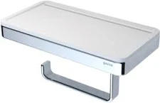 Geesa, Frame, Toiletrolhouder met wit planchet, plat staf, verchroomd, messing, 210 x 105 x 108mm (LxHxD)