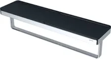Geesa, Frame, Handdoekhouder met zwart planchet, plat staf, verchroomd, messing, 420 x 105 x 108mm (LxHxD)