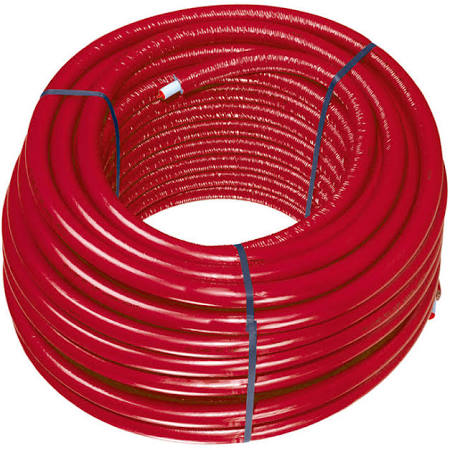 Uponor Uni Pipe PLUS 25x2.5 wit in mantelbuis 40/32 rood, rol a 50m