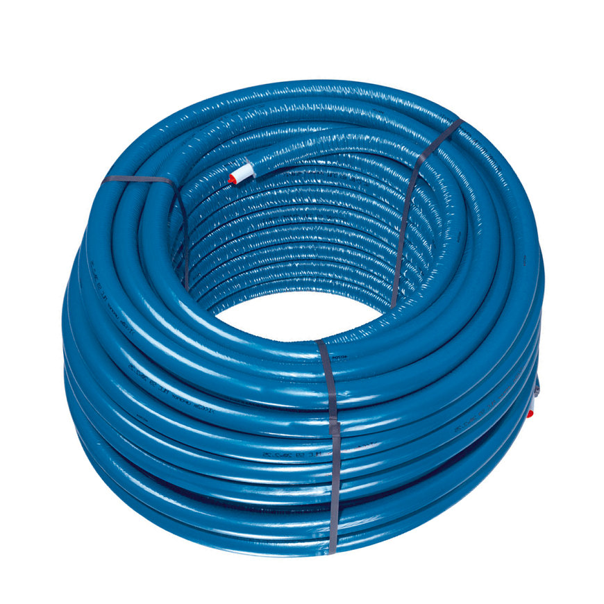 Uponor Uni Pipe PLUS 25x2.5 wit in mantelbuis 40/32 blauw, rol a 50m