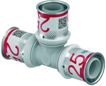 Uponor, T-stuk, S-press plus, 25mm x 25mm x 25mm (pers x pers x pers), kunststof