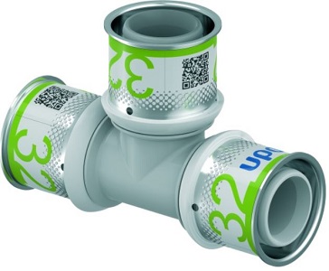 Uponor, T-stuk, S-press plus, 32mm x 32mm x 32mm (pers x pers x pers), kunststof